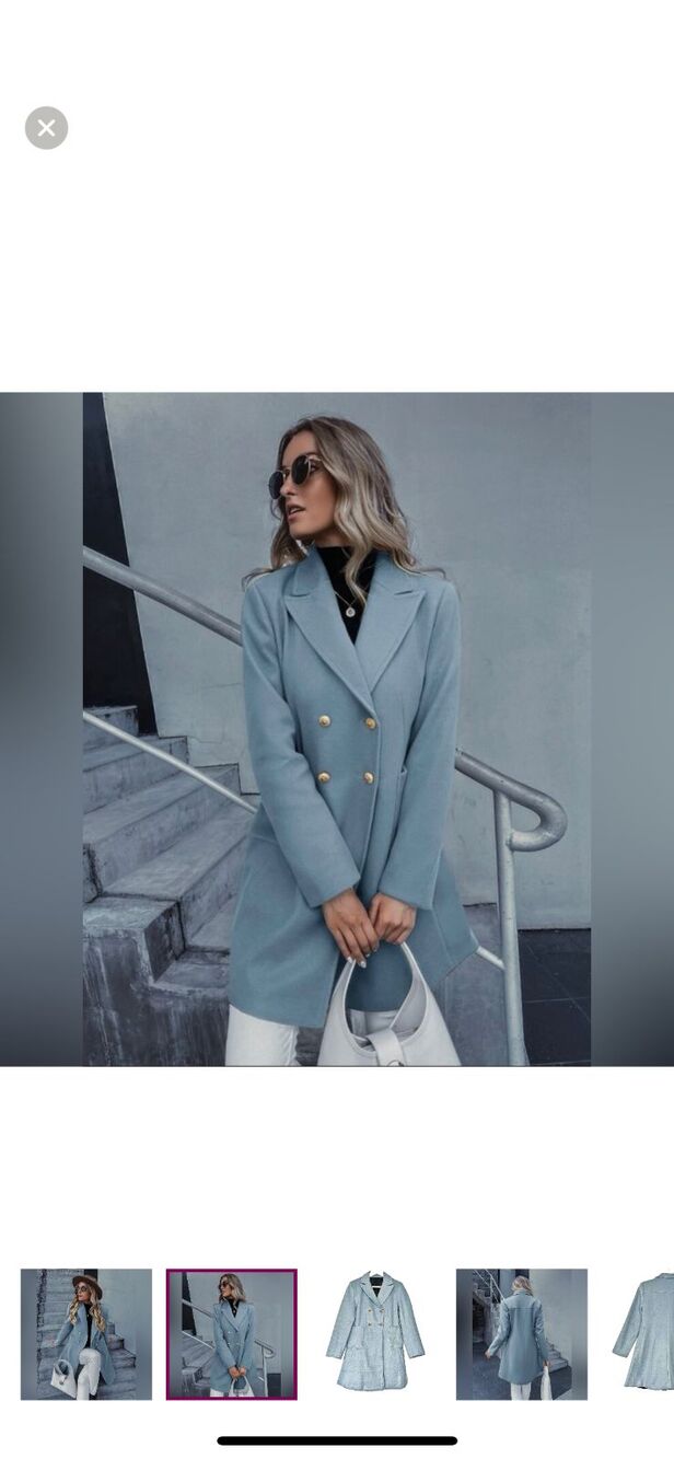 Quiet Luxury Minimalist Classic Career Gray Double Breasted Coat Gold Buttons L